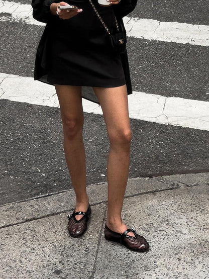 Zwarte Netstof Ballerina's | Dames Schoenen met Trendy Gaasdesign