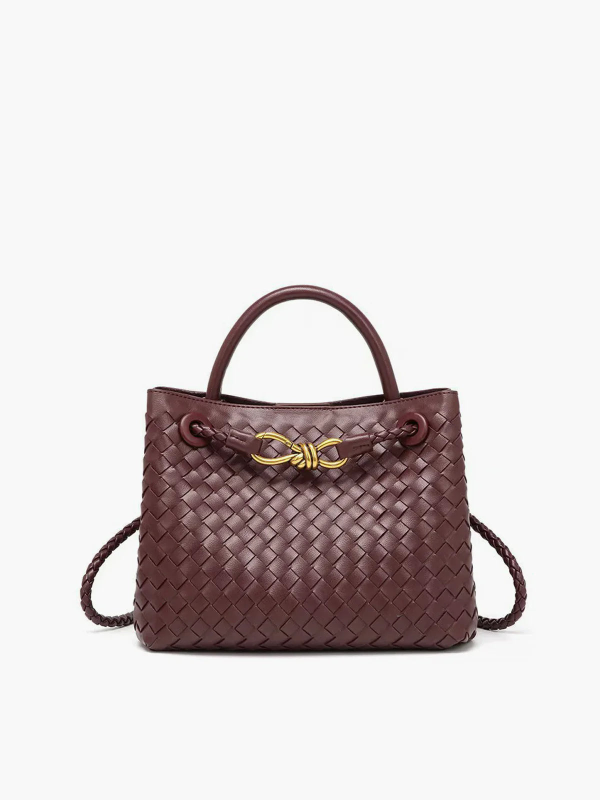 Cato Vlechtwerk Tas | Handgemaakte dames handtas van vegan leer met gouden details