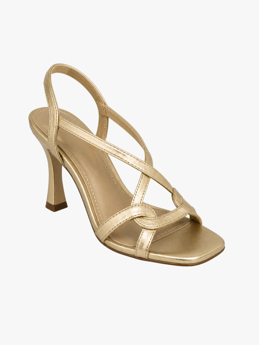 Women's Gold Strappy Sandals with Crisscross Straps and Block Heel