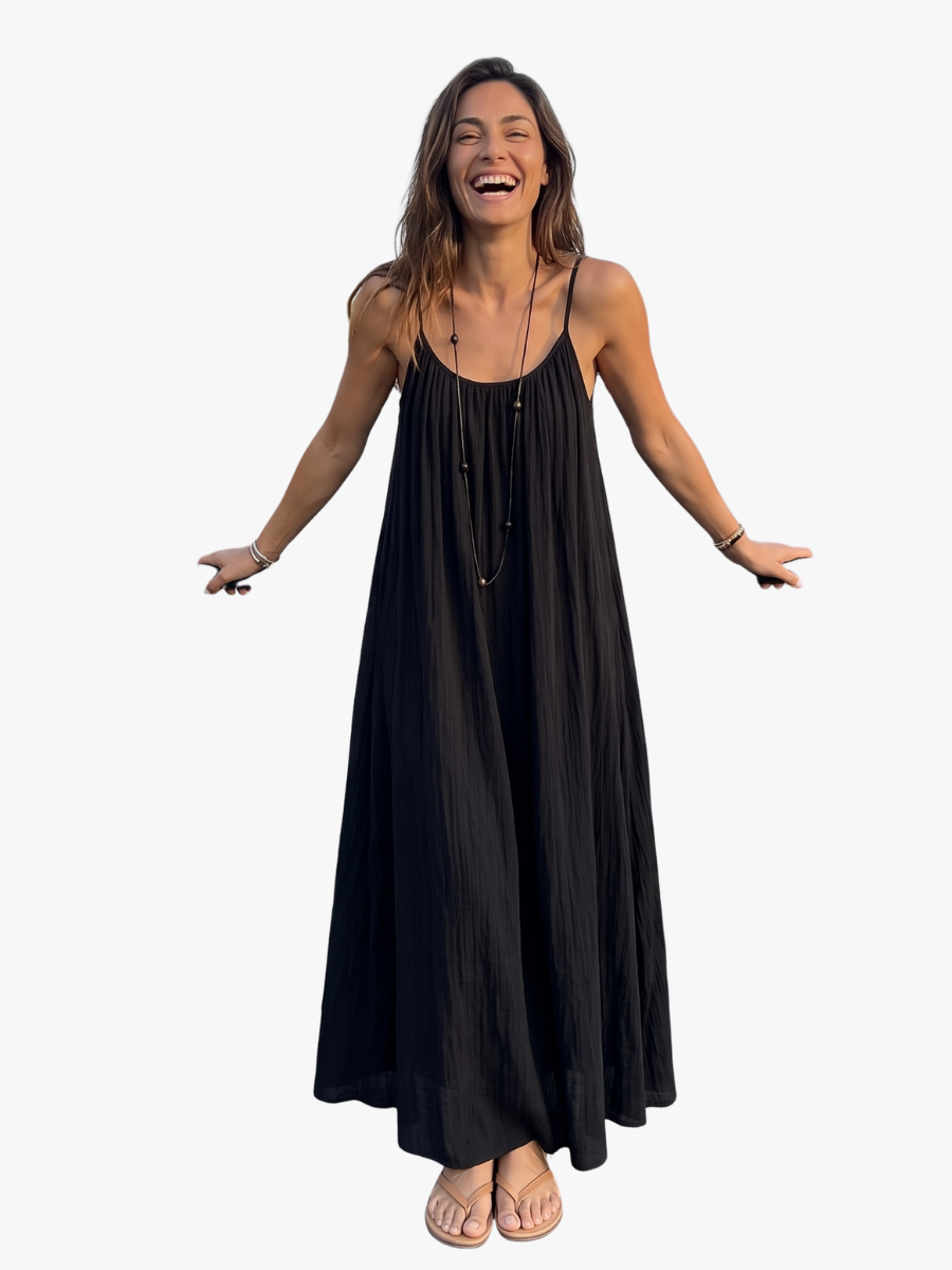Women's Maxi Dress with Adjustable Open Back - Flowy Backless Gown