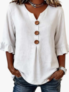 Women's Ruffle Sleeve Blouse with Button-Front Detail