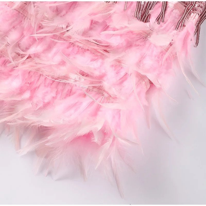 Women's Feather-Trim Mini Dress – Glamorous Evening Look