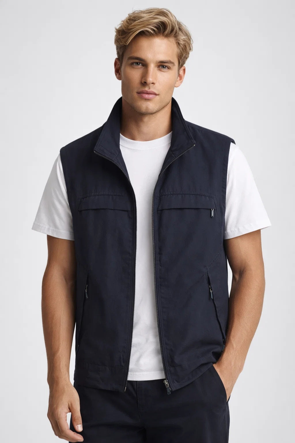 Men's Sleeveless Bodywarmer with Stand-Up Collar