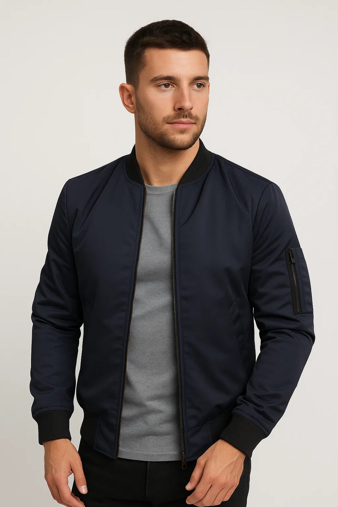 Men's Bomber Jacket - Lined All-Season Coat with Zip Sleeve Detail