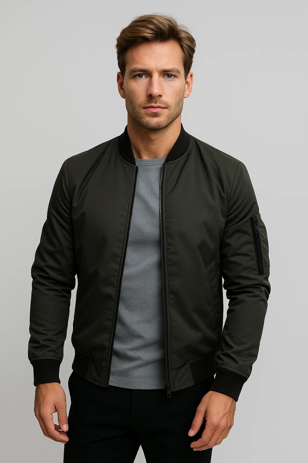 Men's Bomber Jacket - Lined All-Season Coat with Zip Sleeve Detail