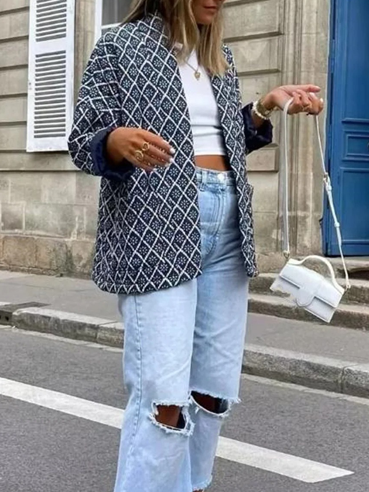 Tessy | Dames Quilted Jas – Licht Gewatteerd Tussenjasje met Elegante Geometrische Print