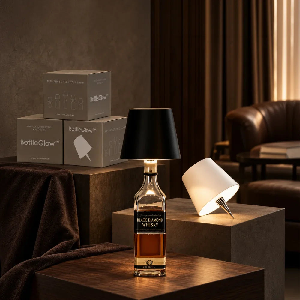 Rechargeable Bottle Topper Table Lamp - Dimmable Cordless LED Light