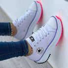 Women's Chunky Canvas Trainers - Lace-Up Platform Sneakers