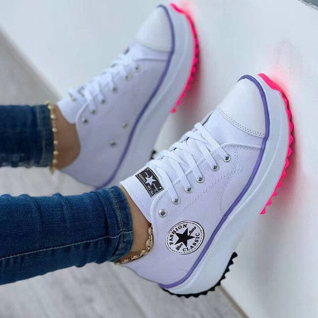 Women's Chunky Canvas Trainers - Lace-Up Platform Sneakers
