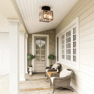 Flush Mount Ceiling Light with Crystal Shade - Black Brass Finish