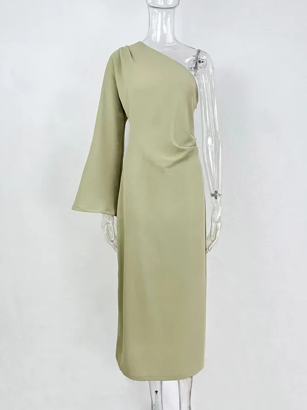 Women's One-Shoulder Maxi Dress with Long Sleeves