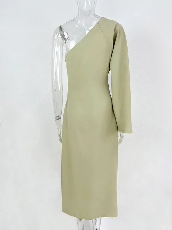Women's One-Shoulder Maxi Dress with Long Sleeves