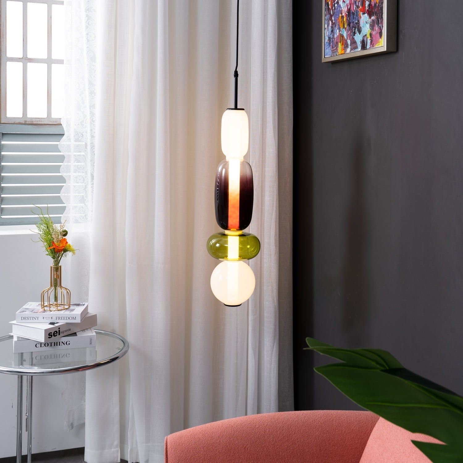 Glass Pendant Light - Colored Candy Glass Ceiling Lamp
