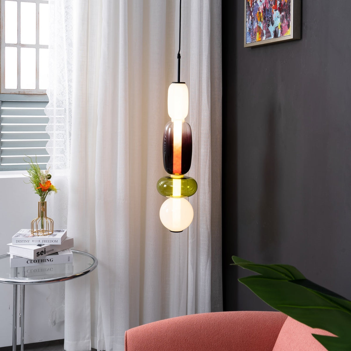 Glass Pendant Light - Colored Candy Glass Ceiling Lamp