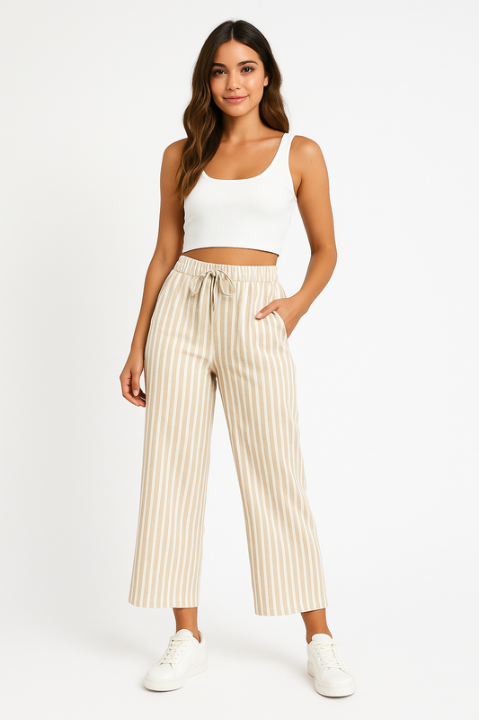 Carine | Dames Broek met Wijde Pijpen – Gestreept Design en Lichtgewicht Zomermateriaal