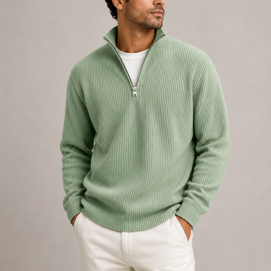 Men's Quarter Zip Jumper Ribbed Knit Sweater