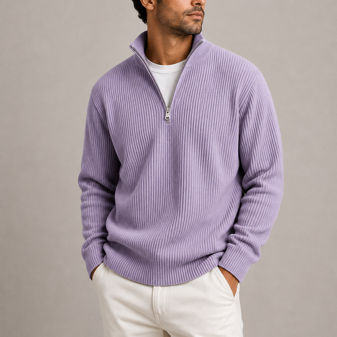 Men's Quarter Zip Jumper Ribbed Knit Sweater
