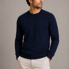 Men's Crew Neck Fine Knit Sweater - Ribbed Finish Jumper