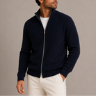 Men's Full Zip Cardigan Ribbed Knit with Stand Collar