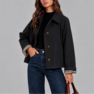Women's Cropped Trench Jacket - Plaid Lined Short Trench Coat