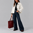 Women's Cropped Trench Jacket - Plaid Lined Short Trench Coat