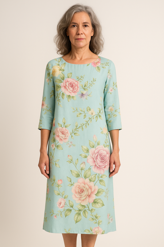 Luchtige bloemenjurk voor dames met ronde hals en losse pasvorm