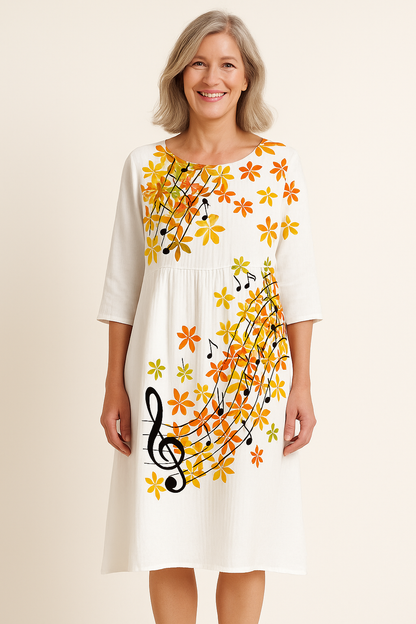 Luchtige bloemenjurk voor dames met ronde hals en losse pasvorm