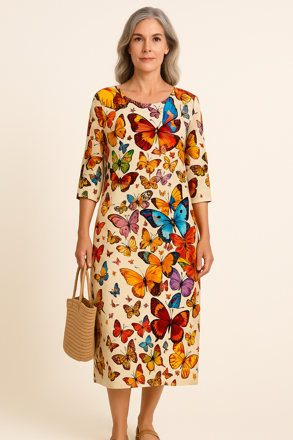 Luchtige bloemenjurk voor dames met ronde hals en losse pasvorm