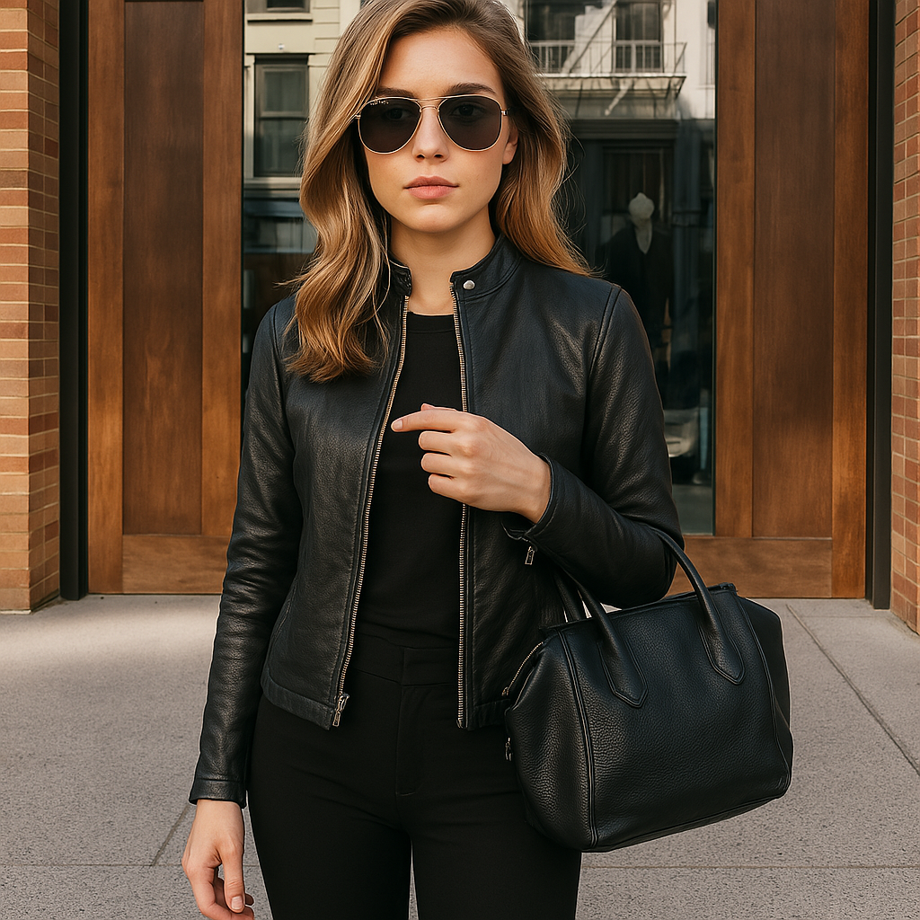 Women's Leather Jacket Slim Fit Zip-Up Mandarin Collar