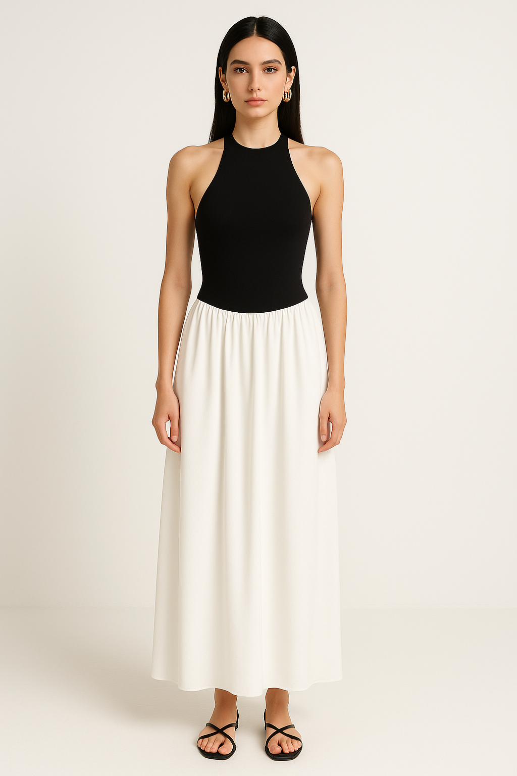 Iva | Dames Maxi Jurk – Haltermodel met Getailleerd Bovenlijf en Luchtige Chiffon Rok