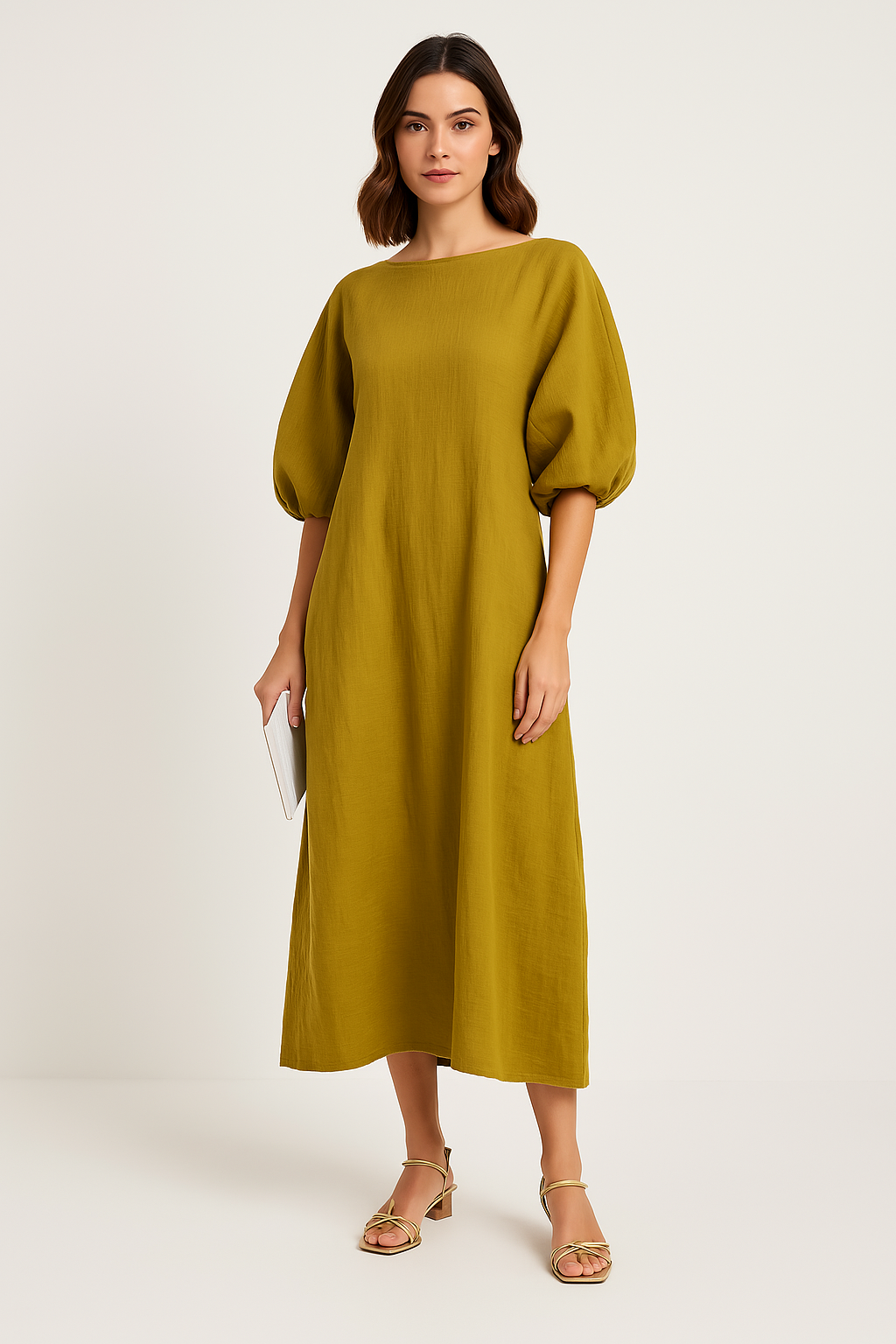 Dames Maxijurk – Losvallend Model – Puff Mouwen – Ronde Hals – Luchtige Stof