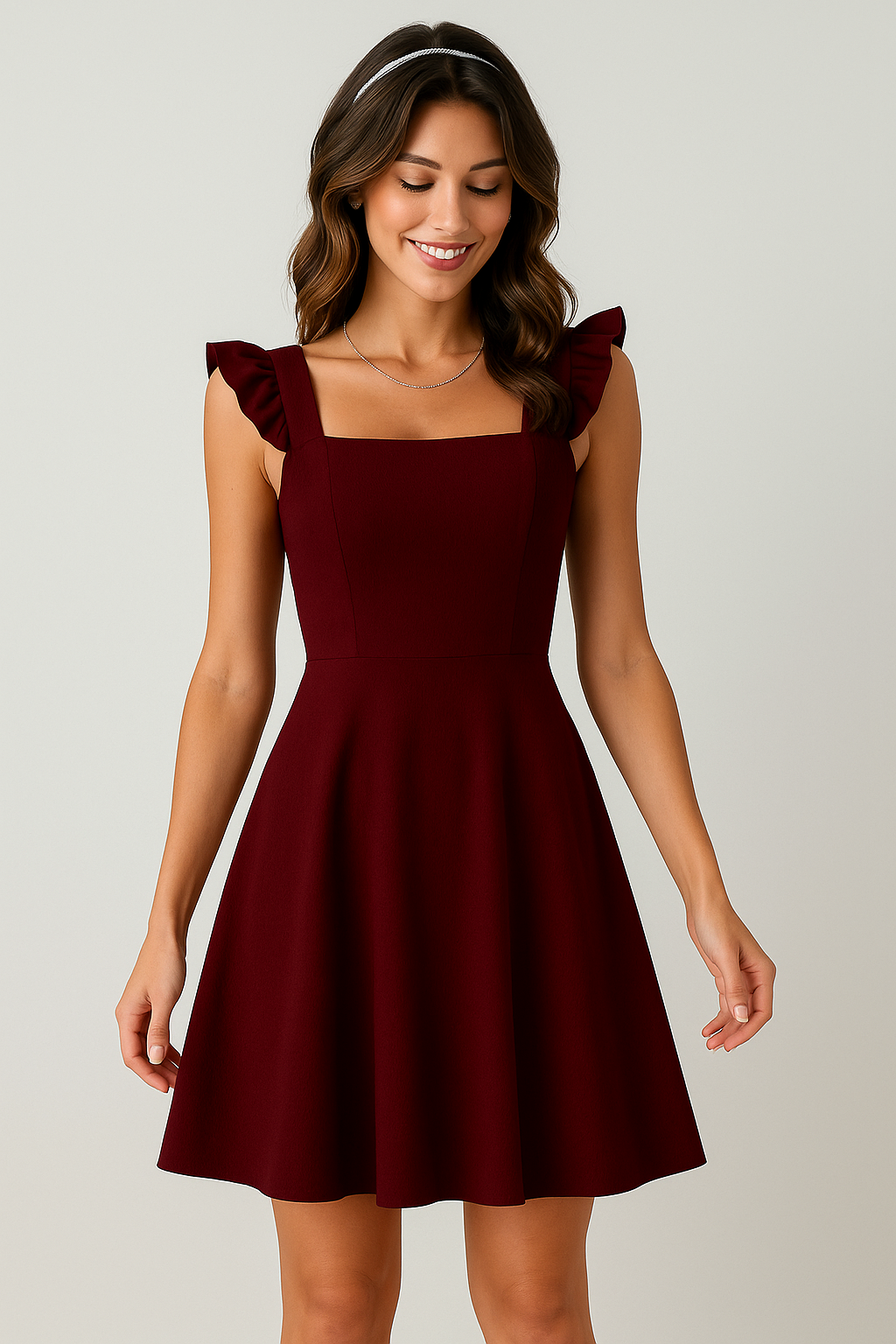 Bette | Dames Mini Jurk – Fit & Flare met Ruches Bandjes en Luchtige Stof