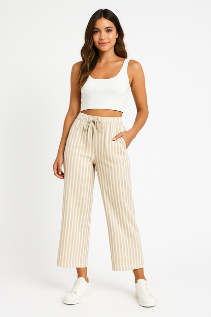 Carine | Dames Broek met Wijde Pijpen – Gestreept Design, Casual Pasvorm & Ademend Zomermateriaal