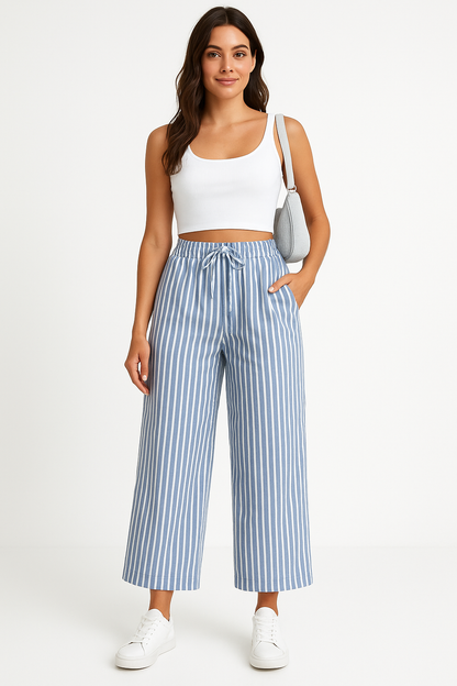 Carine | Dames Broek met Wijde Pijpen – Gestreept Design, Casual Pasvorm & Ademend Zomermateriaal