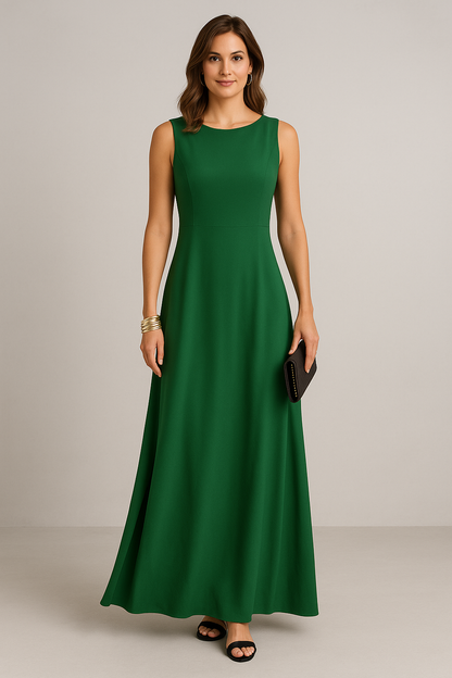 Hester | Dames Mouwloze Halflange Jurk met Relaxte Pasvorm – Minimalistisch Design & Ademend Materiaa