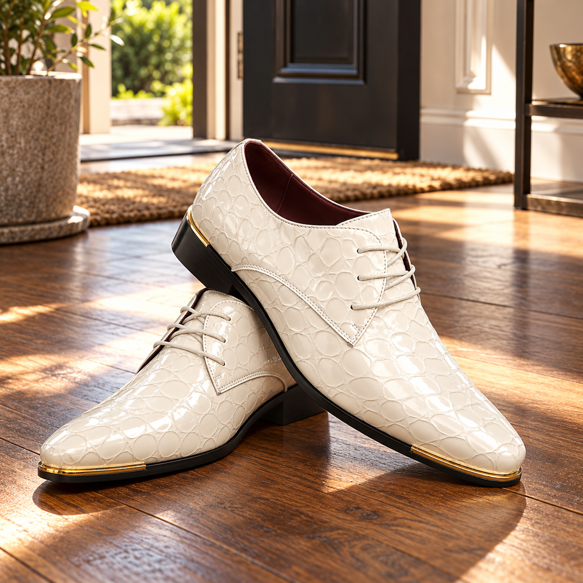 Men's Leather Dress Shoes - Textured Lace-Up