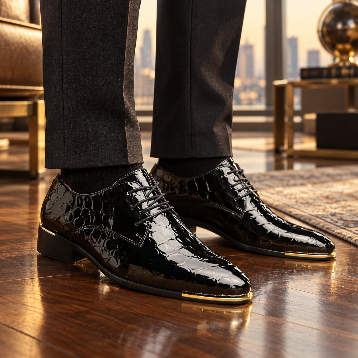 Men's Leather Dress Shoes - Textured Lace-Up