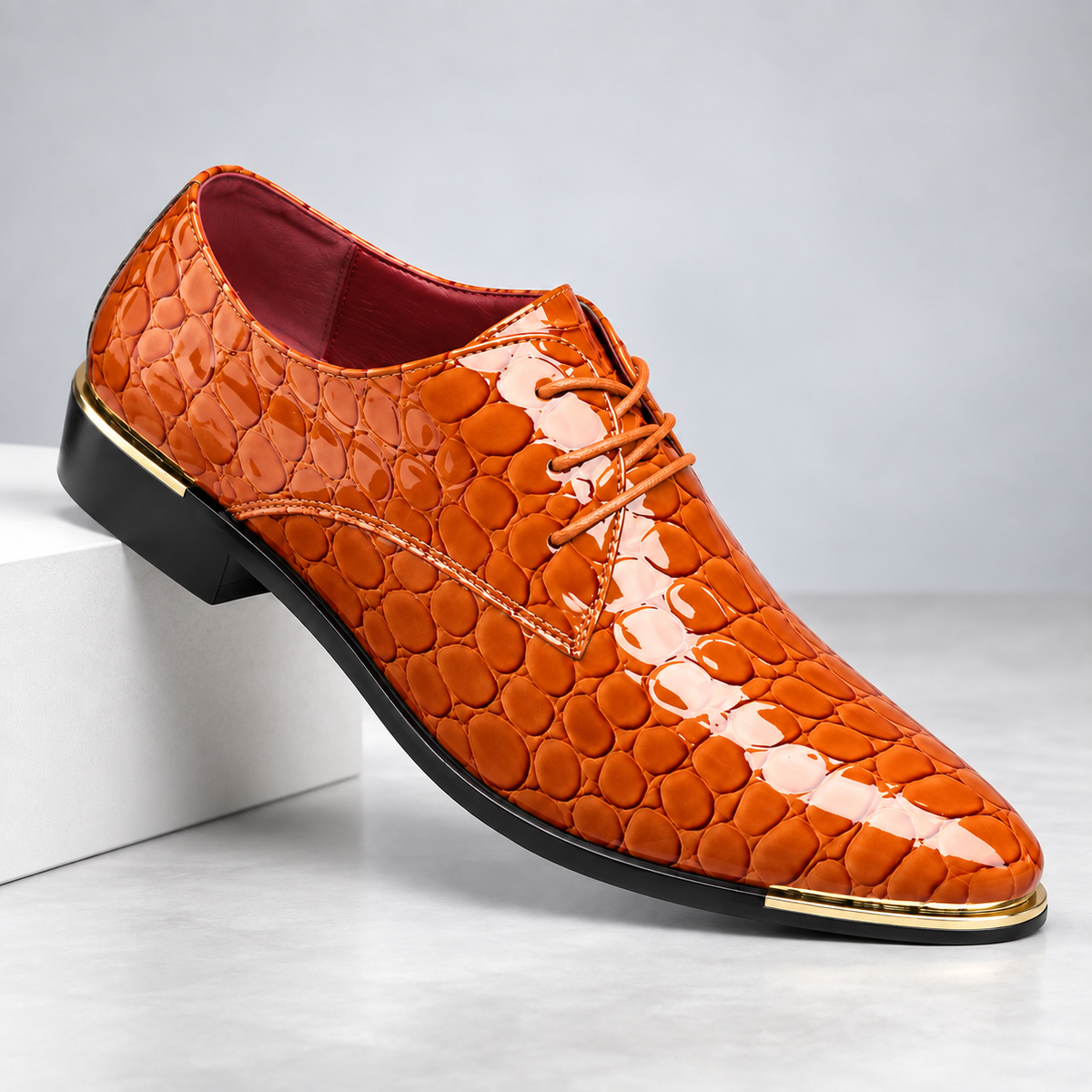 Men's Leather Dress Shoes - Textured Lace-Up