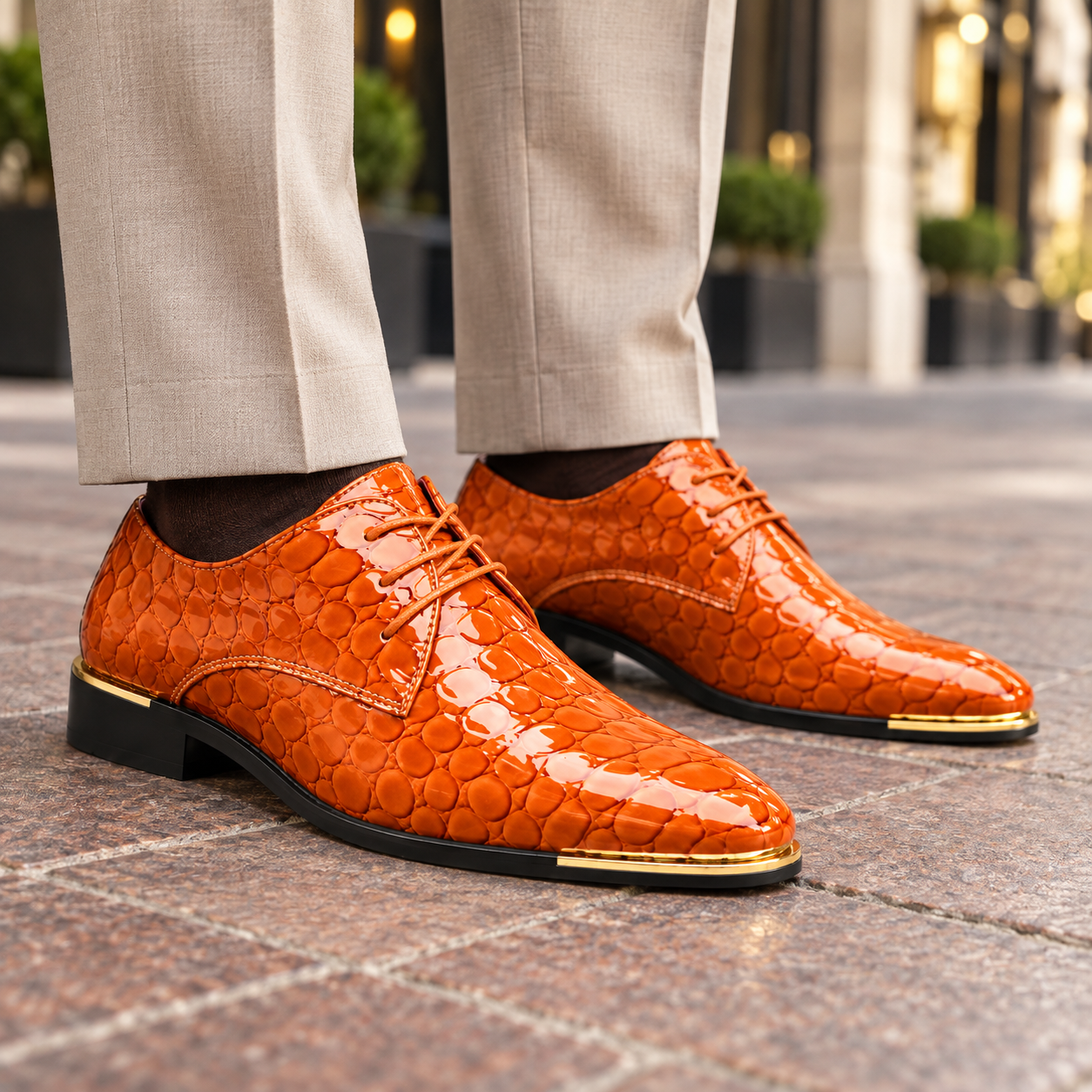 Men's Leather Dress Shoes - Textured Lace-Up