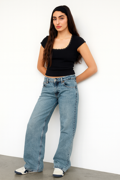 Low Rise Straight-Leg Jeans | Dames jeans met rechte pijp en lage taille in moderne streetstyle