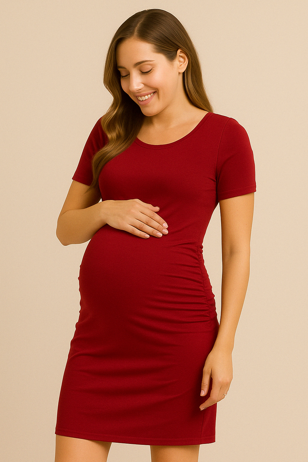 Mini Zwangerschapsjurk – Zachte Stretch, Korte Mouwen voor Casual Zomerlook