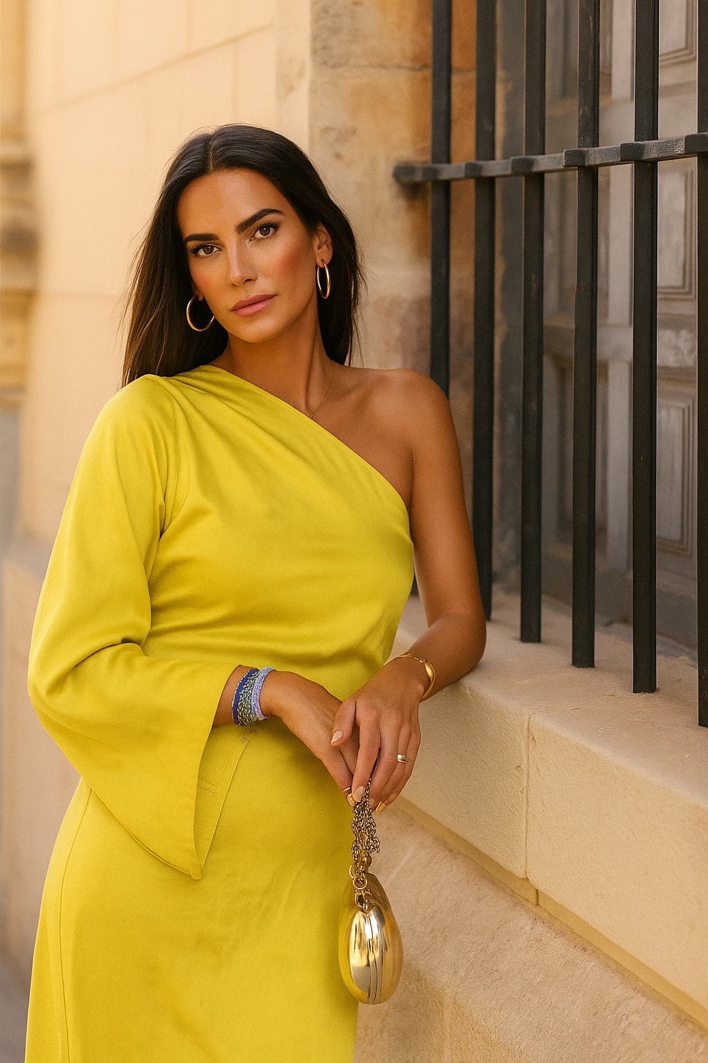 Women's One-Shoulder Maxi Dress with Long Sleeves
