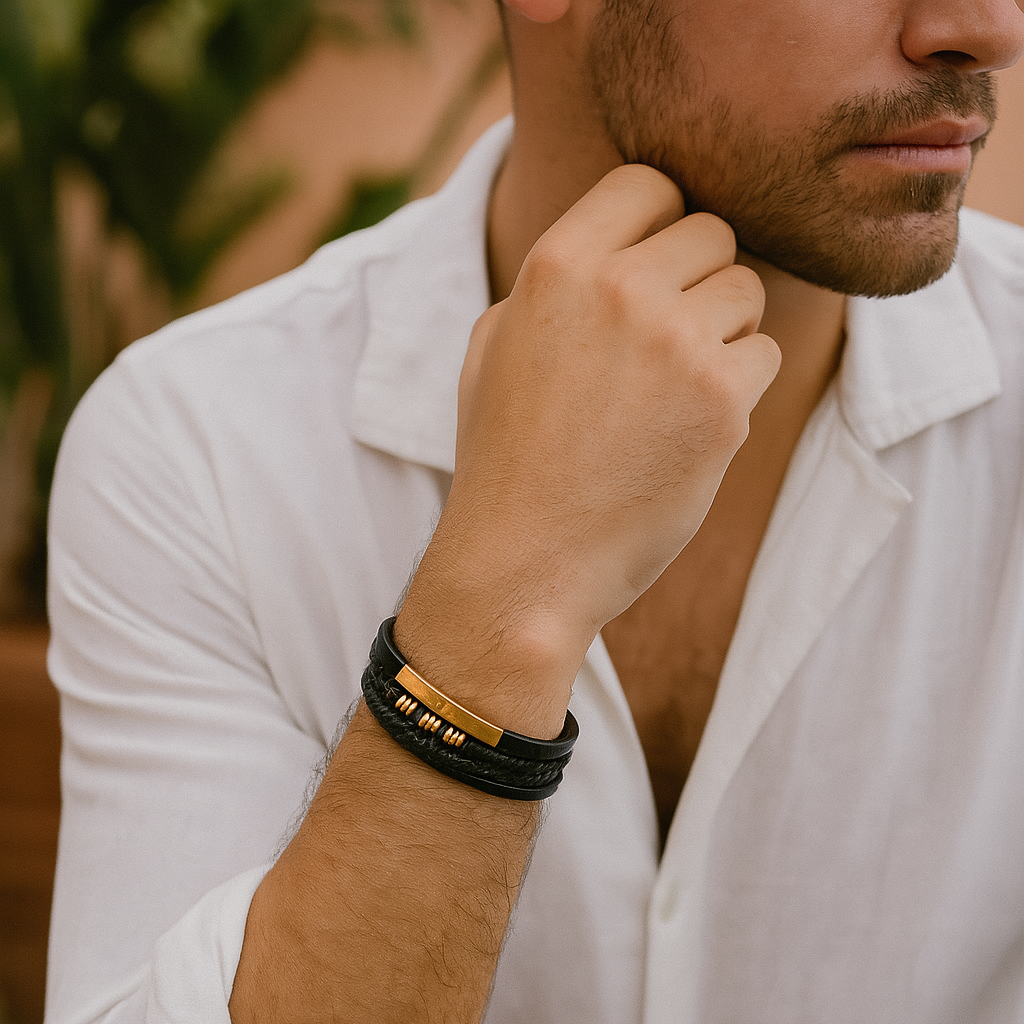 Men's Leather Wristband Bracelet – Smooth Finish, Everyday Style