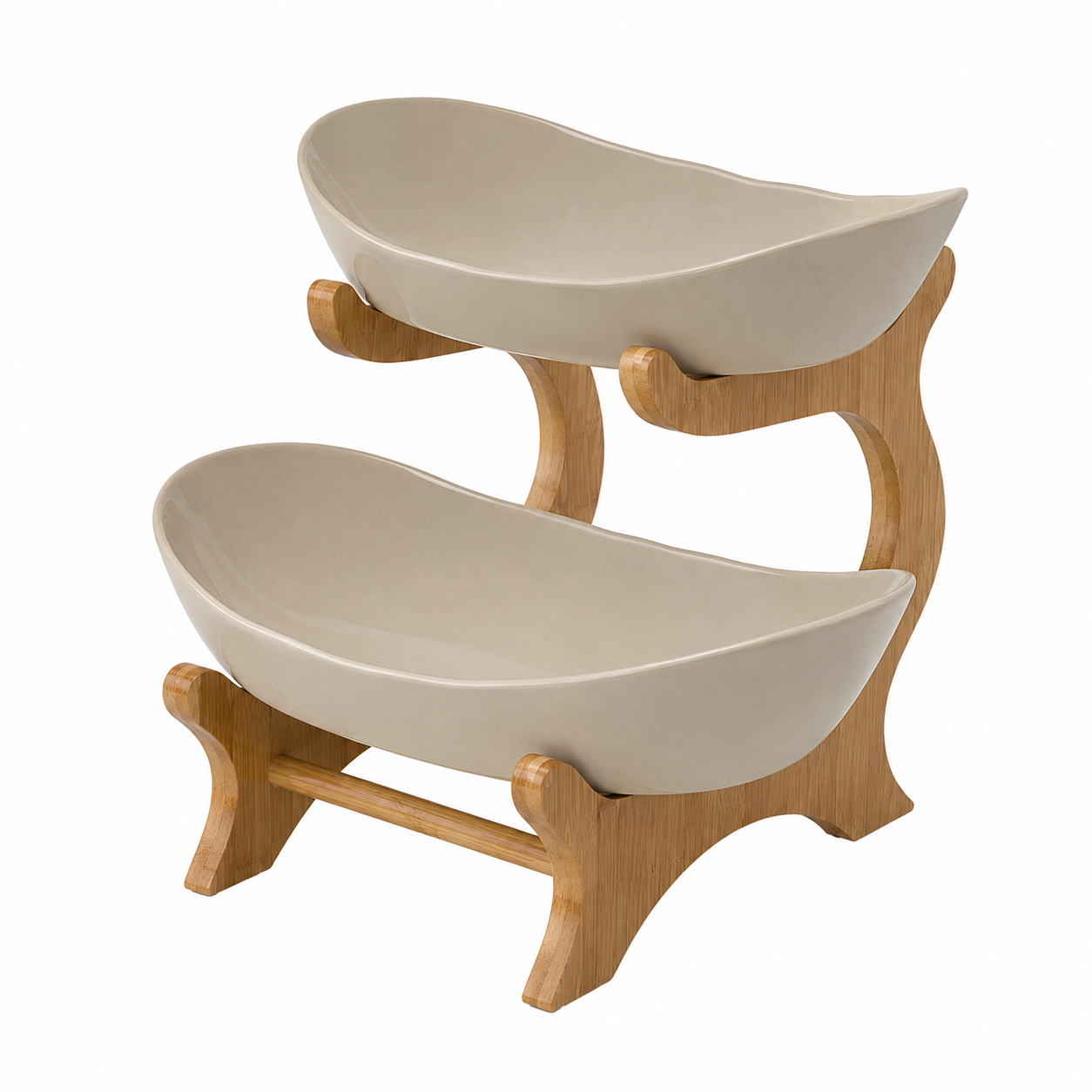 Tiered Fruit Bowl Stand with Bamboo Frame, 2 or 3 Oval Tiers