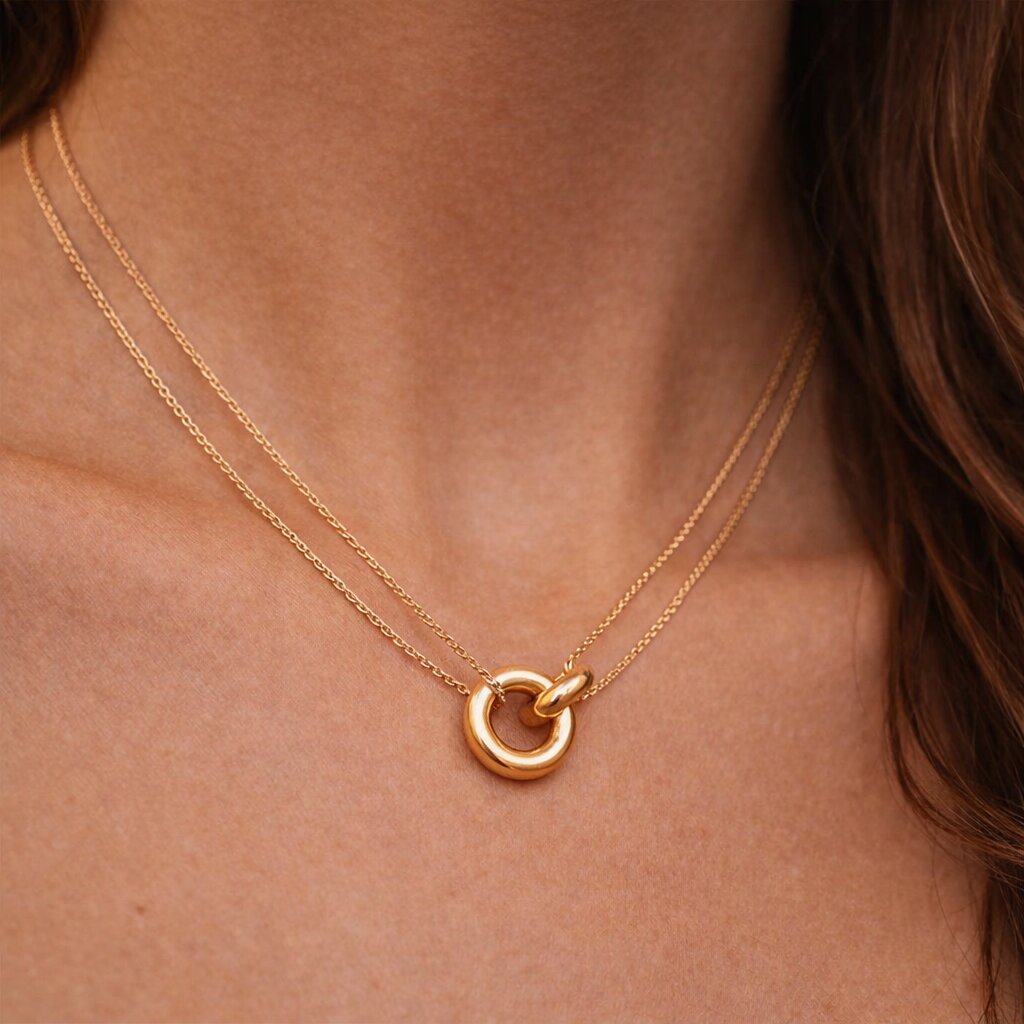 Women's Circle Pendant Necklace, Gold-Plated Stainless Steel