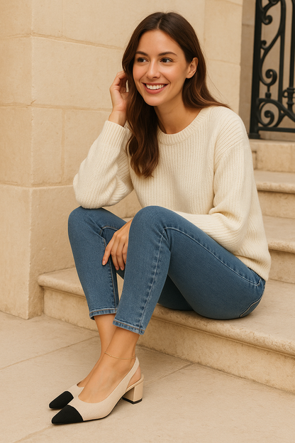 Slingback Hakken | Dames Pumps met Puntige Neus en Lage Blokhak