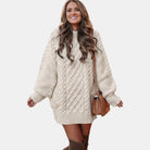 Women's Oversized Cable-Knit Sweater with High Neck