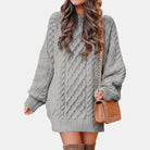 Women's Oversized Cable-Knit Sweater with High Neck