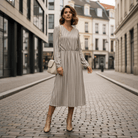 Women's V-Neck Stripe Dress - Breathable Long Sleeve Casual Dress