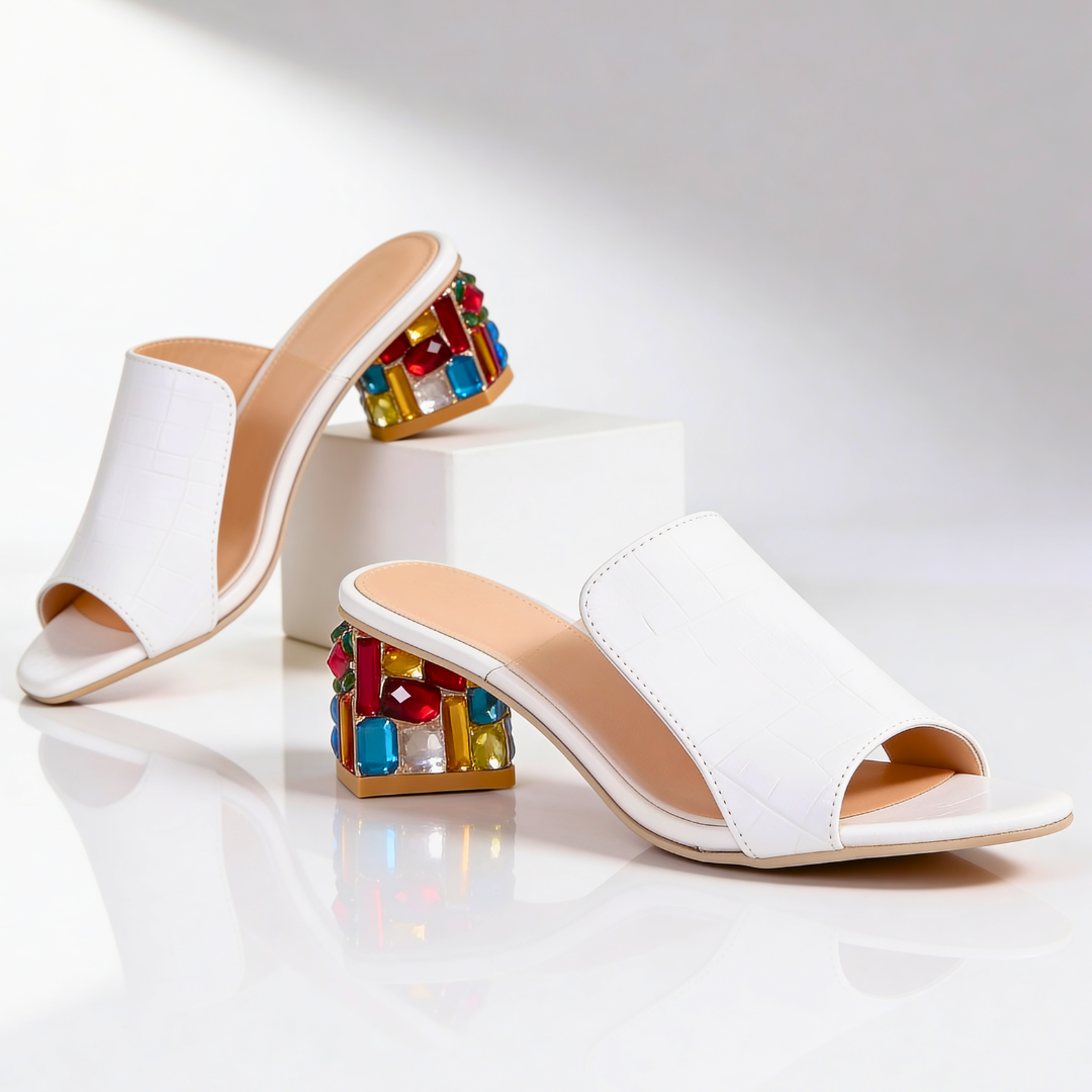 Women's Rhinestone Heel Slides with Jeweled Block Heel